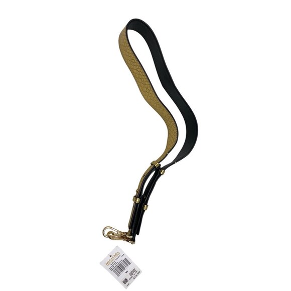 Michael Kors Guitar Strap Metallic Gold Snake-Embossed Leather Shoulder Strap - Picture 2 of 6